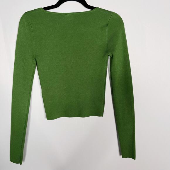 Abercrombie & Fitch Womens XS Green Corset Slim Knit Long Sleeve Cropped Sweater - Picture 2 of 7